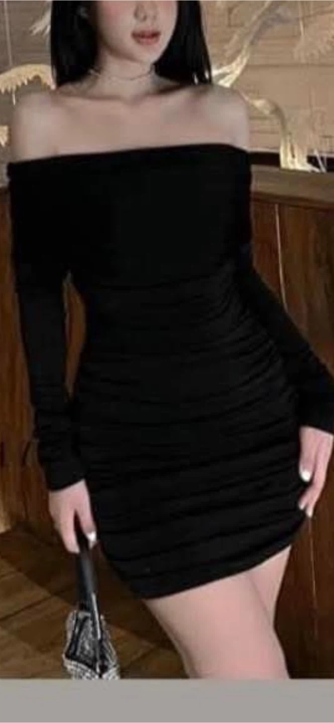 Black Off-Shoulder Ruched Dress