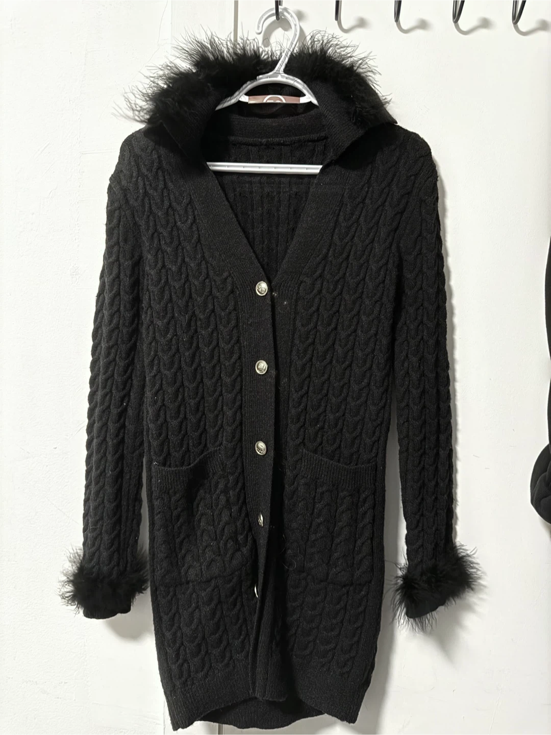 Black Feather Trim Knit Cardigan - photo 2
