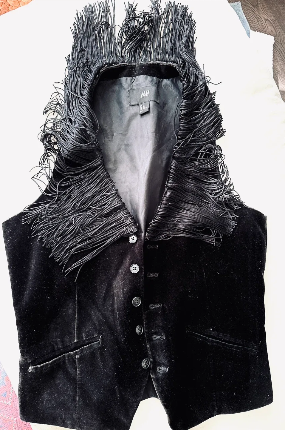 H&M Black Velvet Fringe Vest image indicator(2)