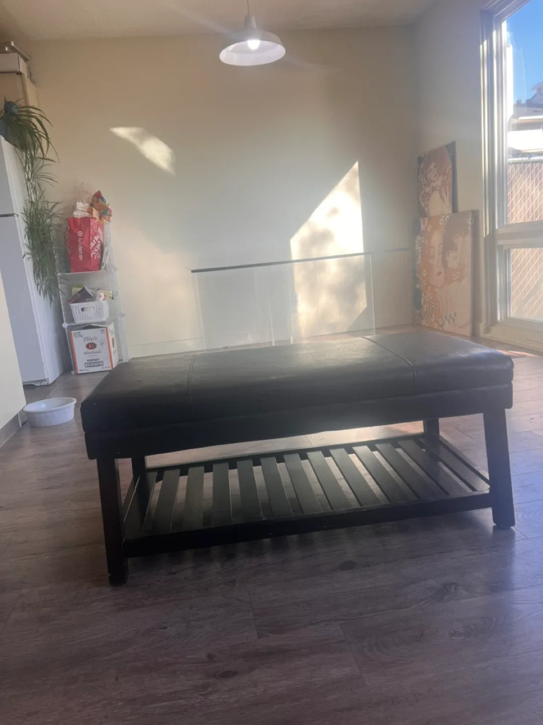 Black Ottoman Bench with Storage Shelf image indicator(3)