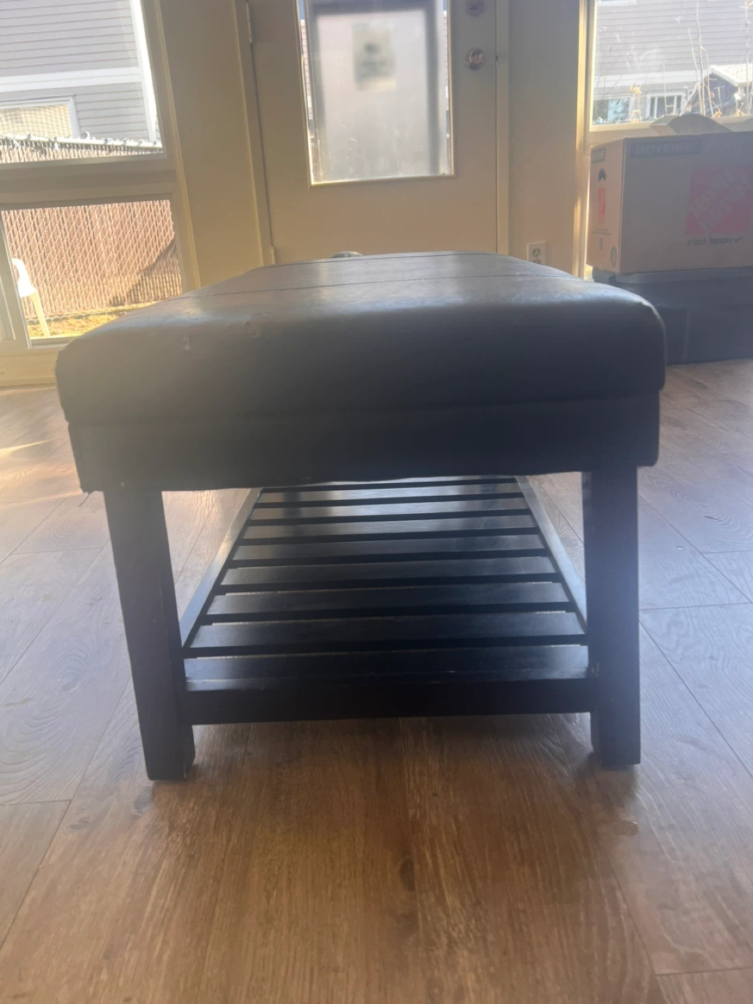 Black Ottoman Bench with Storage Shelf