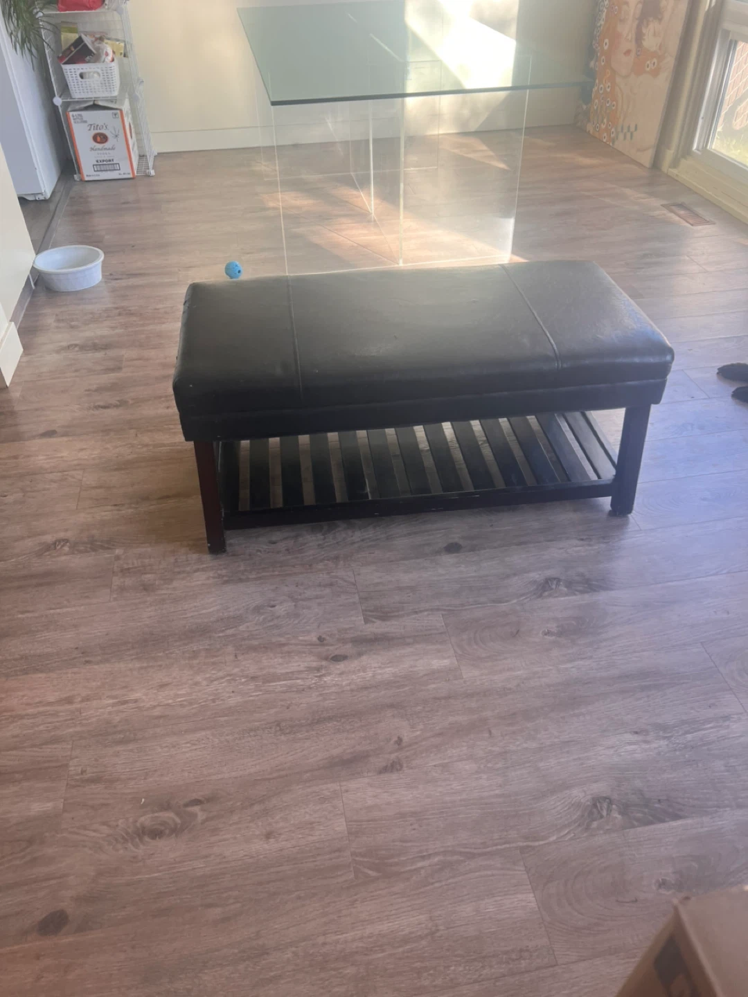 Black Ottoman Bench with Storage Shelf - photo 4