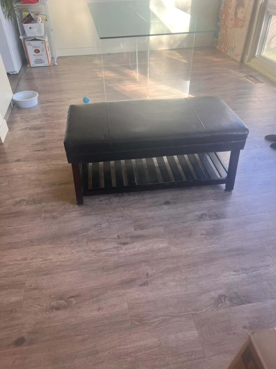 Black Ottoman Bench with Storage Shelf image indicator(4)