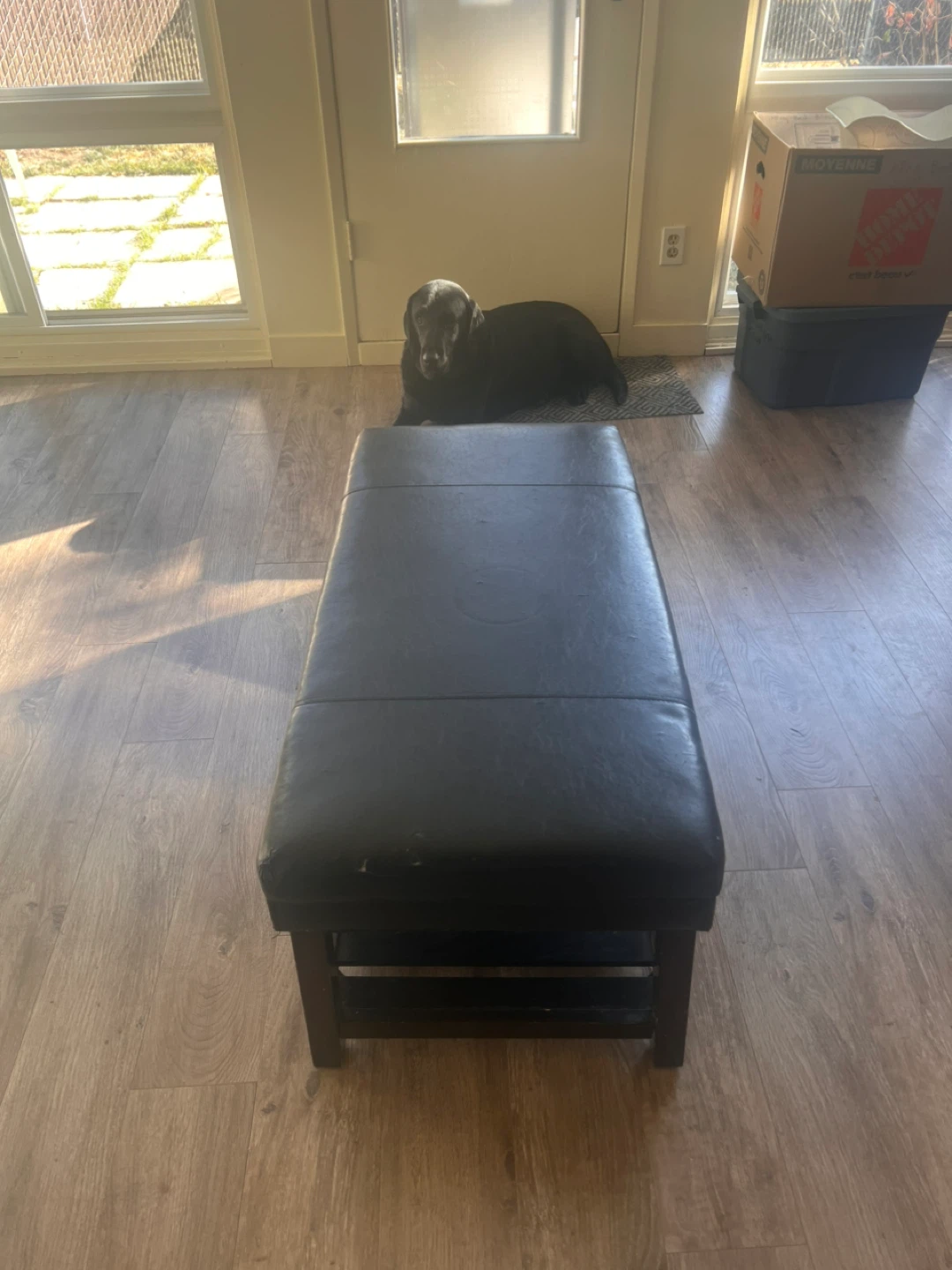 Black Ottoman Bench with Storage Shelf - photo 2