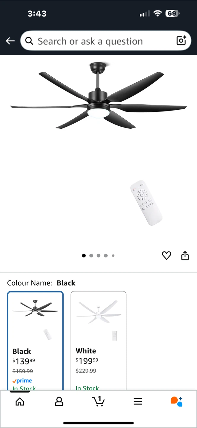 Ohniyou 66" Black Indoor, Outdoor Ceiling Fan - NEW! - photo 4