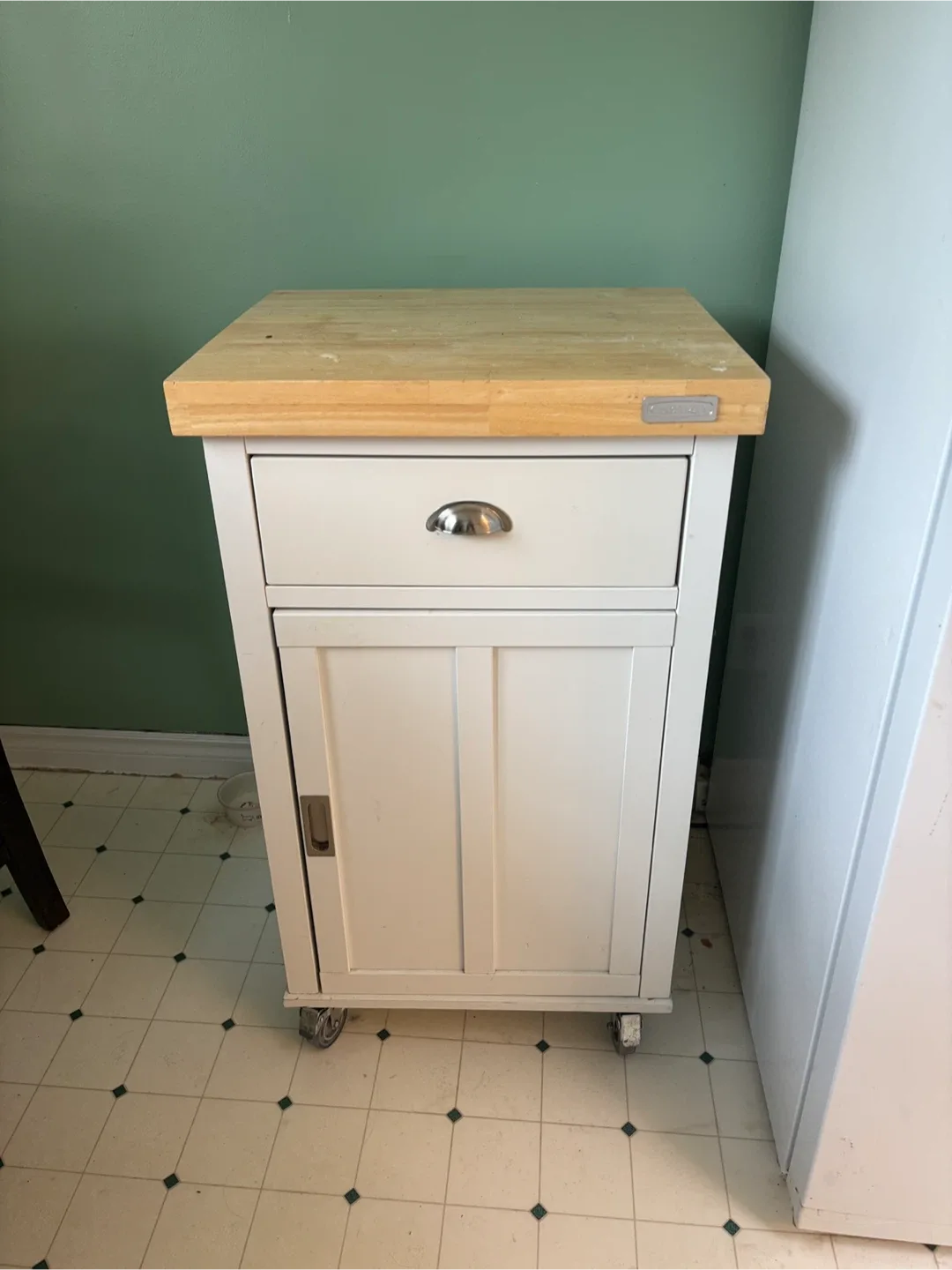 White Kitchen Island Cart with Wood Top image indicator(3)