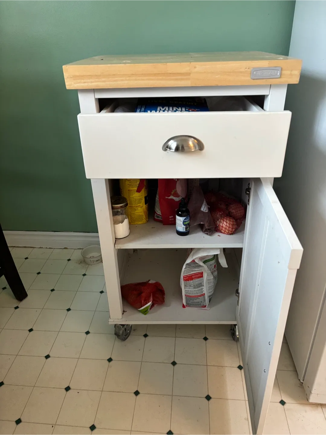 White Kitchen Island Cart with Wood Top image indicator(2)