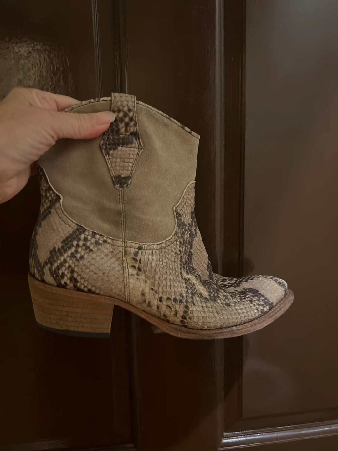 Snakeskin Print Ankle Boots, Size 7