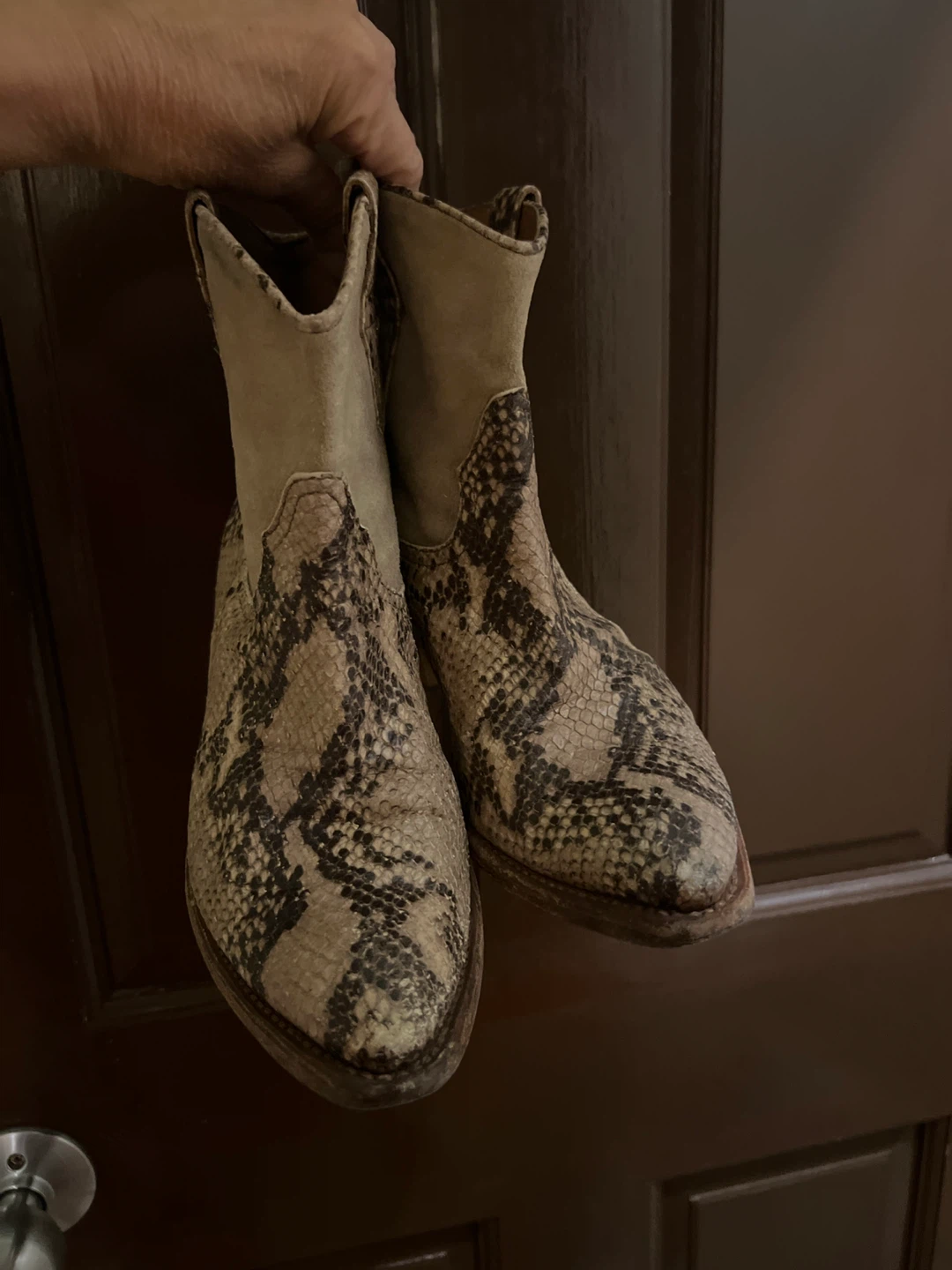 Snakeskin Print Ankle Boots, Size 7 - photo 2