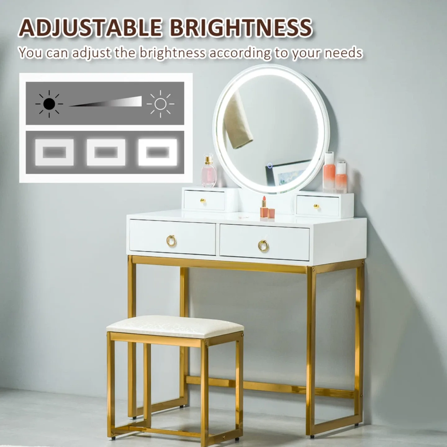 HOMCOM Makeup Vanity Desk Mirror with 3-Color LED Light image indicator(4)