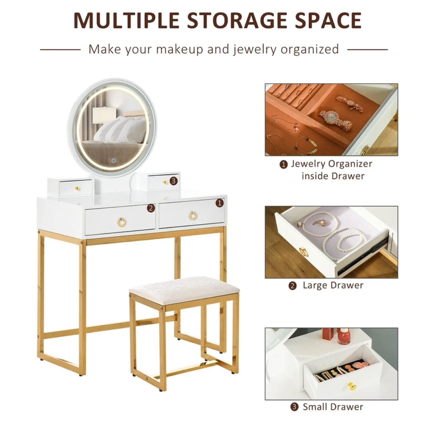 HOMCOM Makeup Vanity Desk Mirror with 3-Color LED Light image indicator(5)