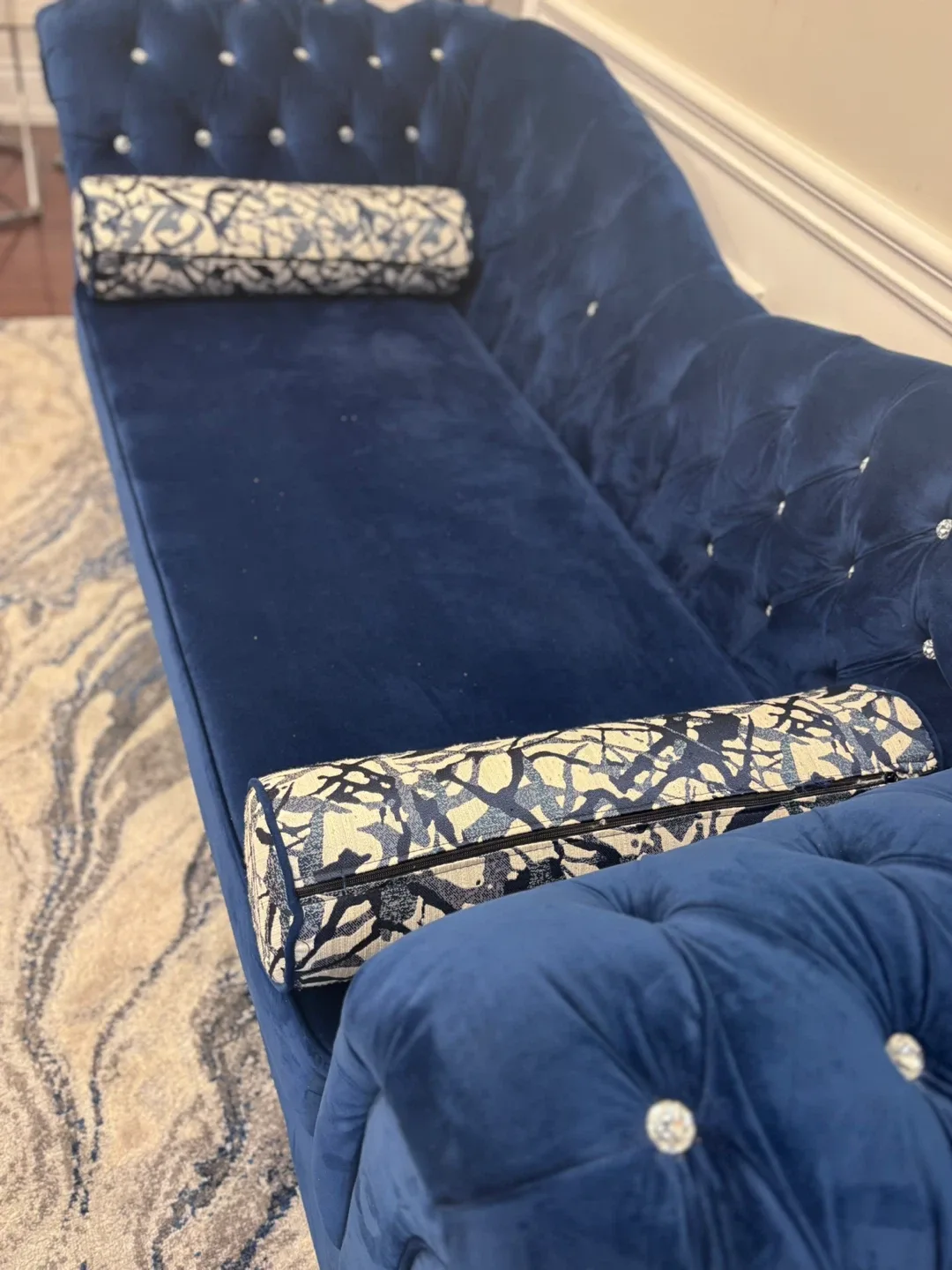 Blue Velvet Chaise Lounge with Pillows image indicator(2)