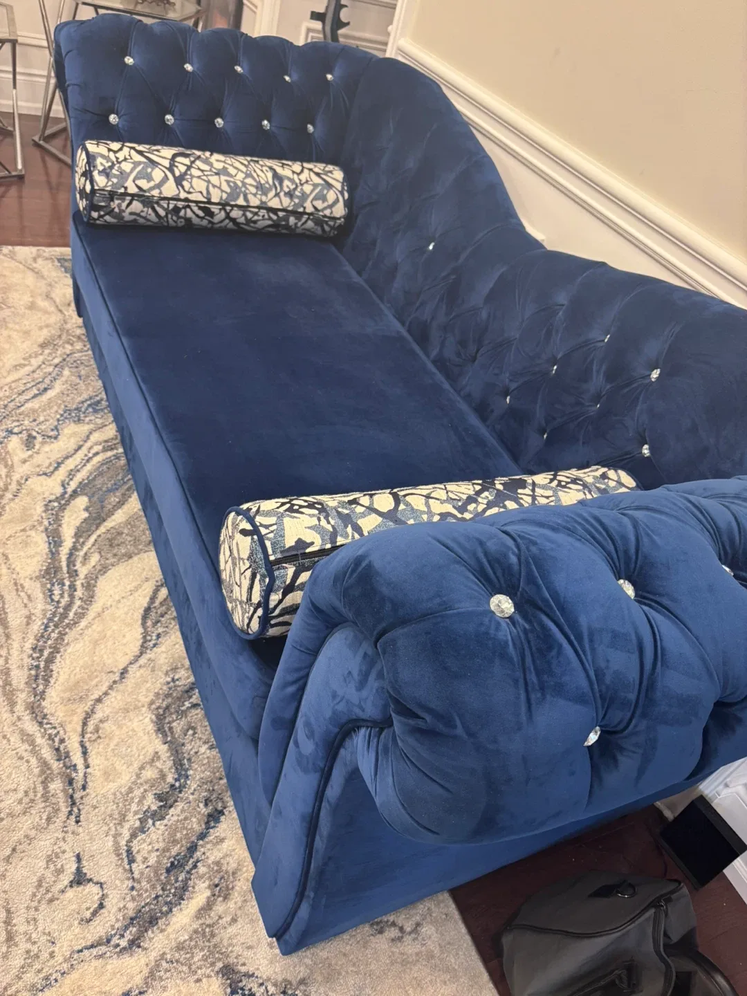 Blue Velvet Chaise Lounge with Pillows image indicator(3)