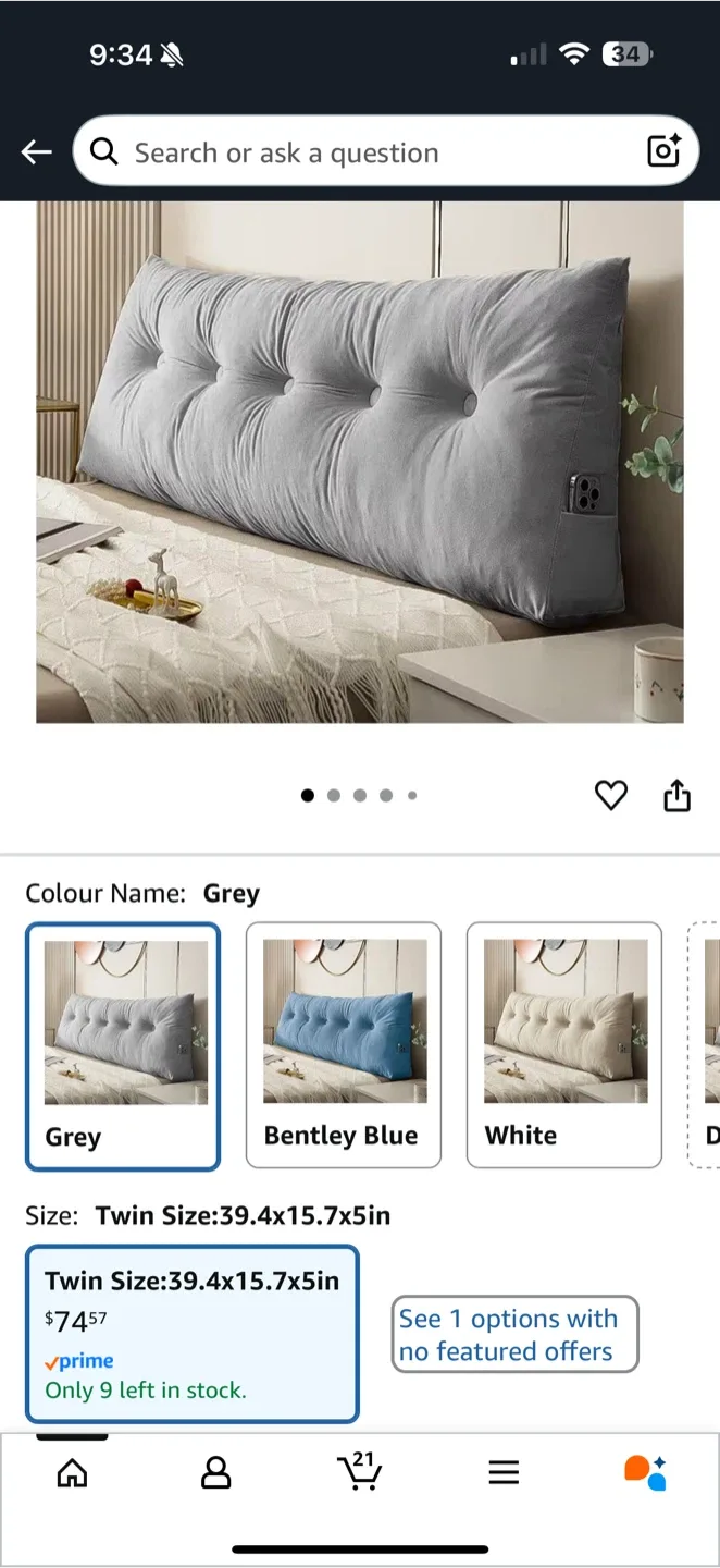 Grey Headboard Pillow – Twin Size (39”×15.7”×5”) thumbnail