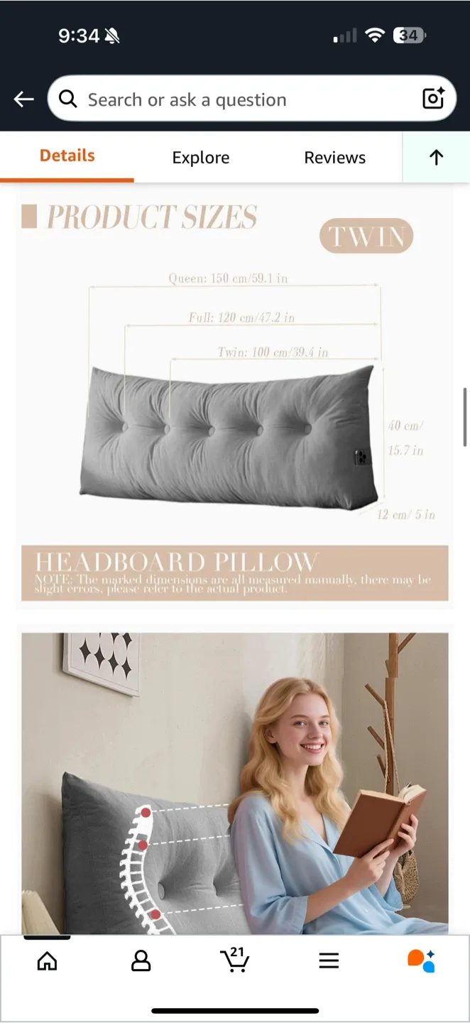 Grey Headboard Pillow – Twin Size (39”×15.7”×5”) image indicator(2)