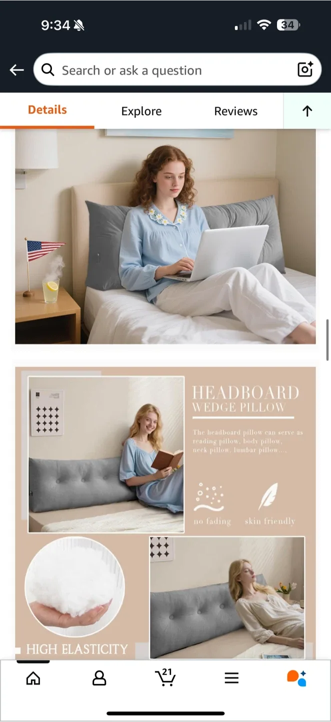 Grey Headboard Pillow – Twin Size (39”×15.7”×5”) image indicator(3)