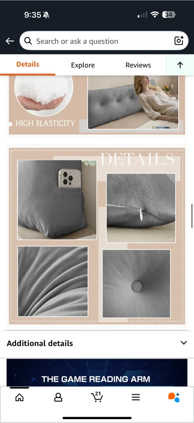 Grey Headboard Pillow – Twin Size (39”×15.7”×5”) image indicator(4)