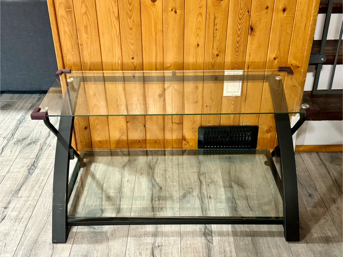 Glass Tv console with Black Metal Frame