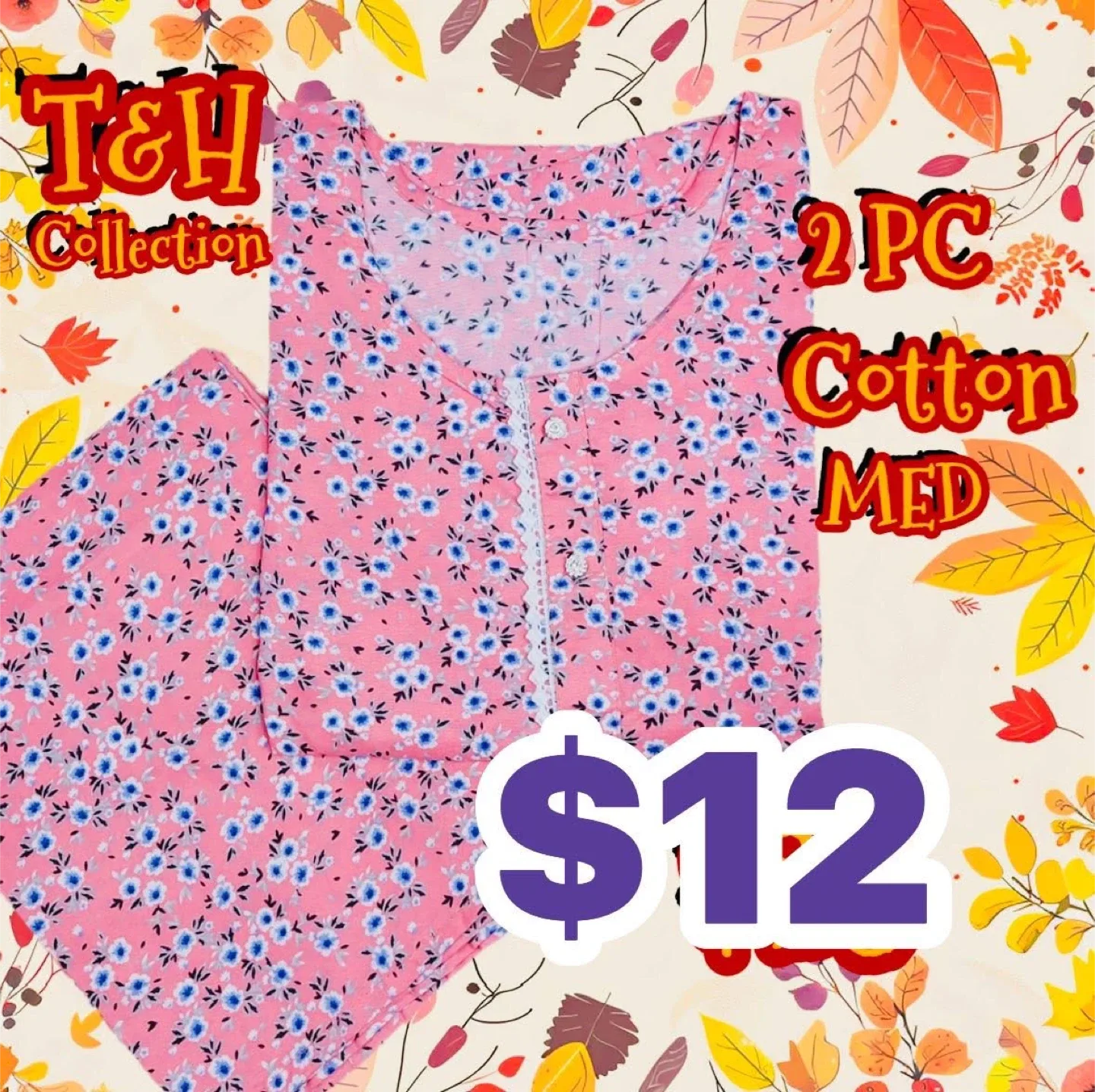 T&H Collection 2PC Cotton Pajama Set - Medium image indicator(6)