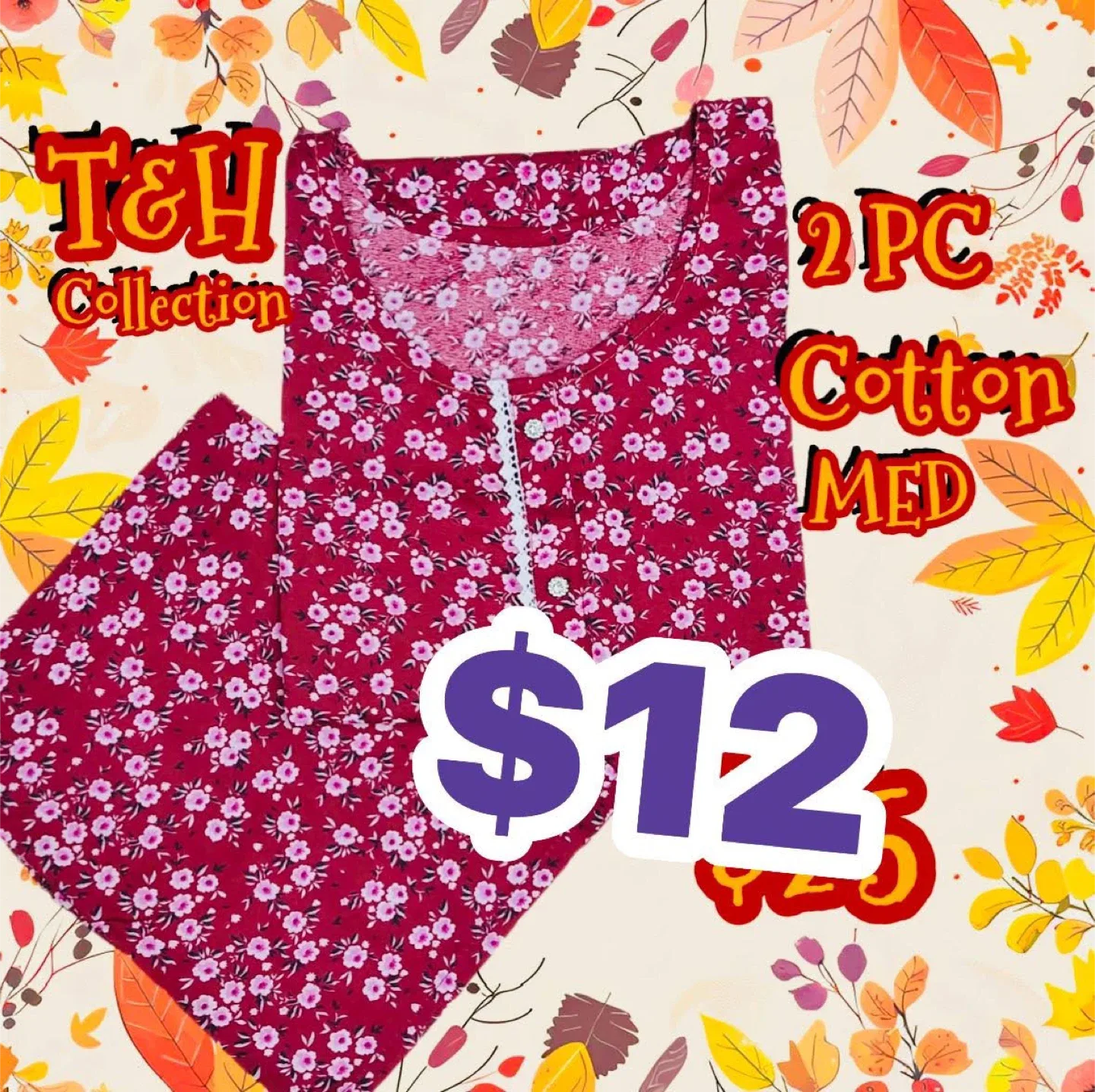 T&H Collection 2PC Cotton Pajama Set - Medium image indicator(3)