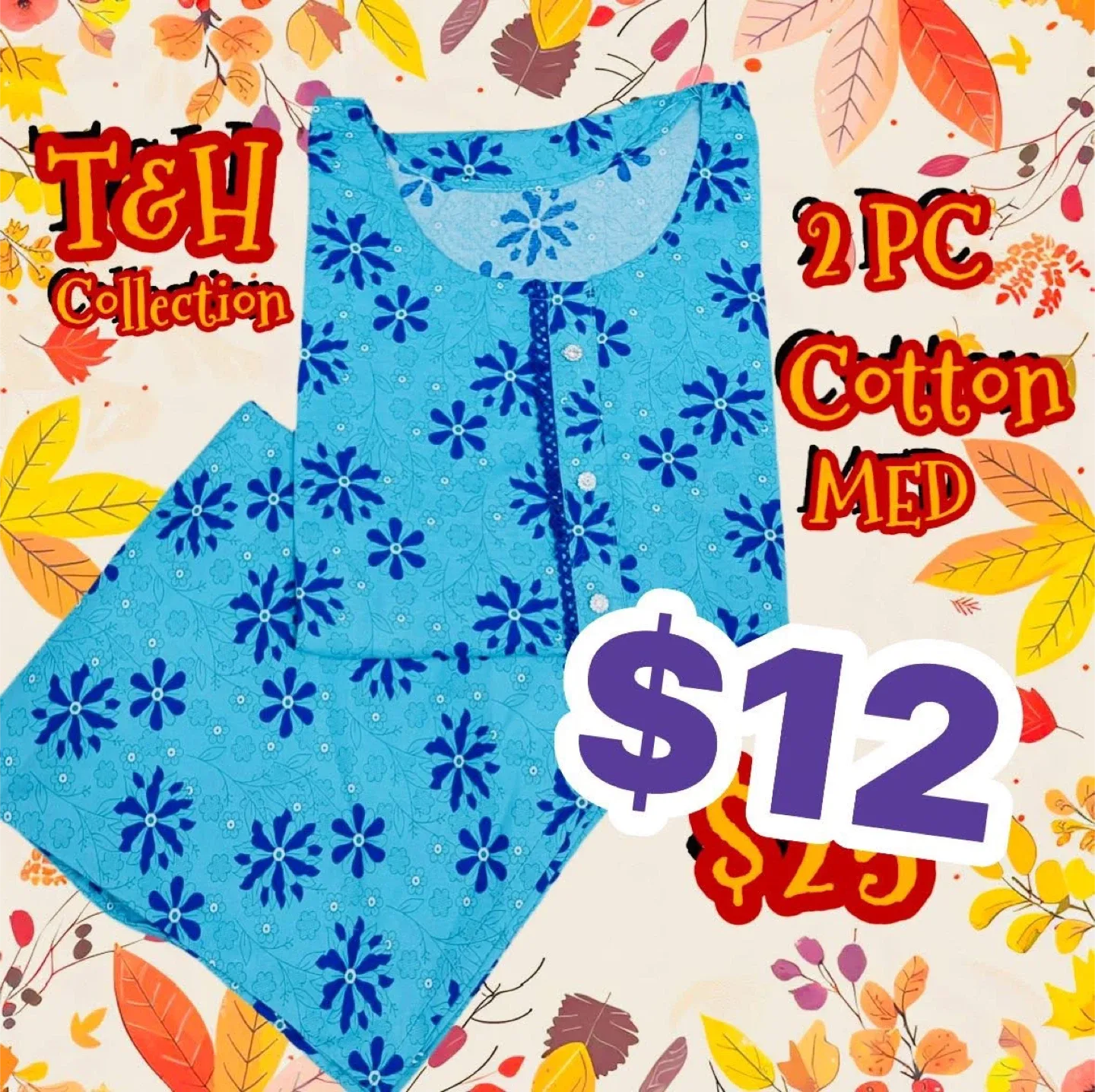 T&H Collection 2PC Cotton Pajama Set - Medium image indicator(2)