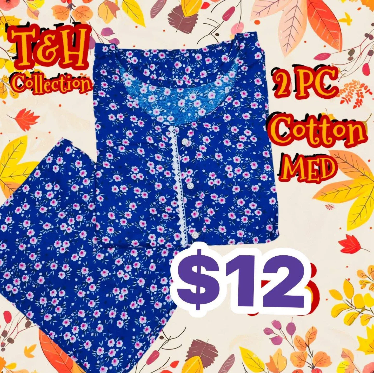 T&H Collection 2PC Cotton Pajama Set - Medium image indicator(5)