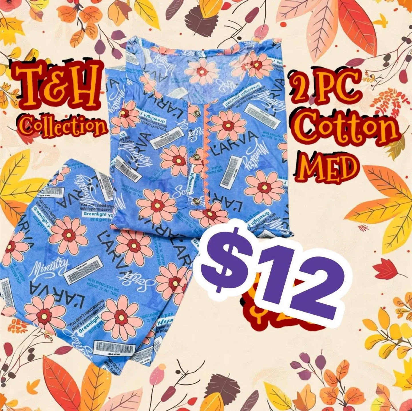 T&H Collection 2PC Cotton Pajama Set - Medium image indicator(4)