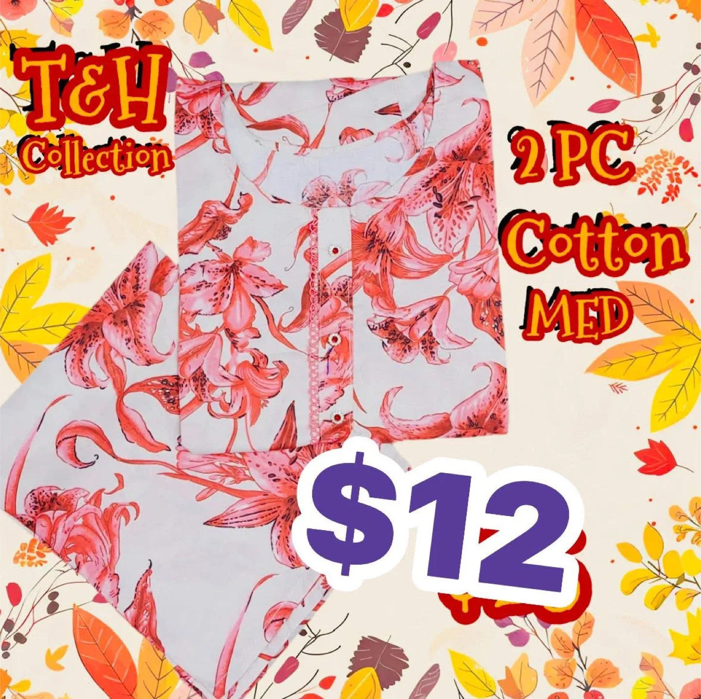 T&H Collection 2PC Cotton Pajama Set - Medium image indicator(7)