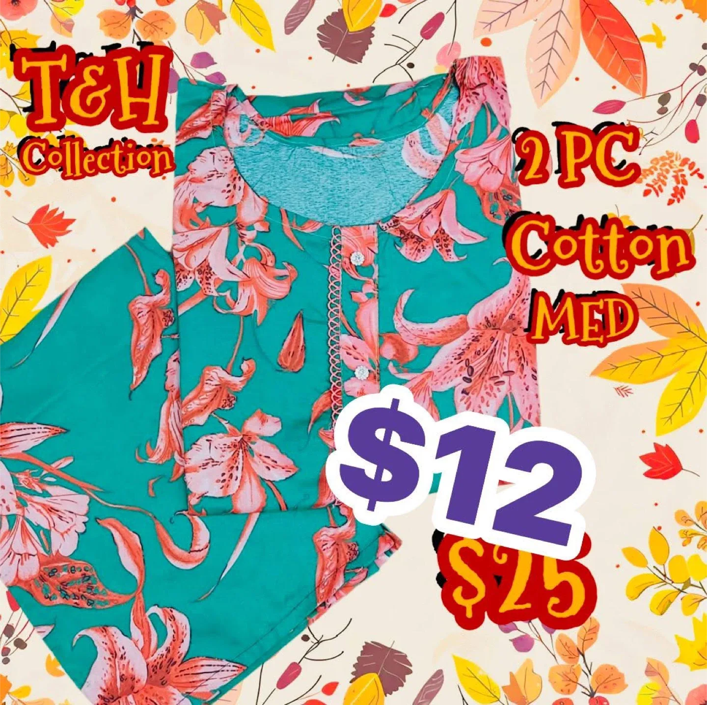 T&H Collection 2PC Cotton Pajama Set - Medium image indicator(8)