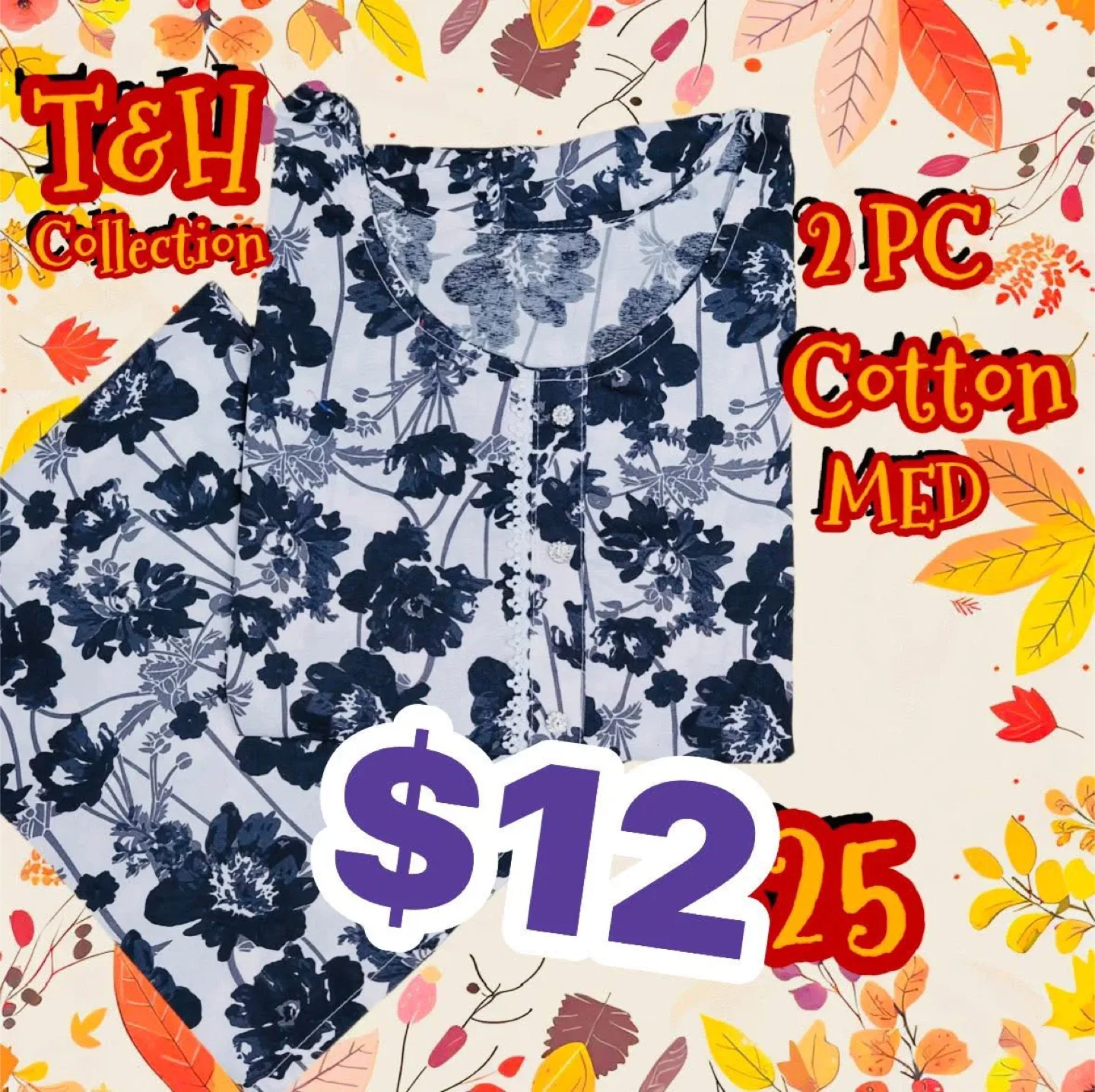 T&H Collection 2PC Cotton Pajama Set - Medium image indicator(9)