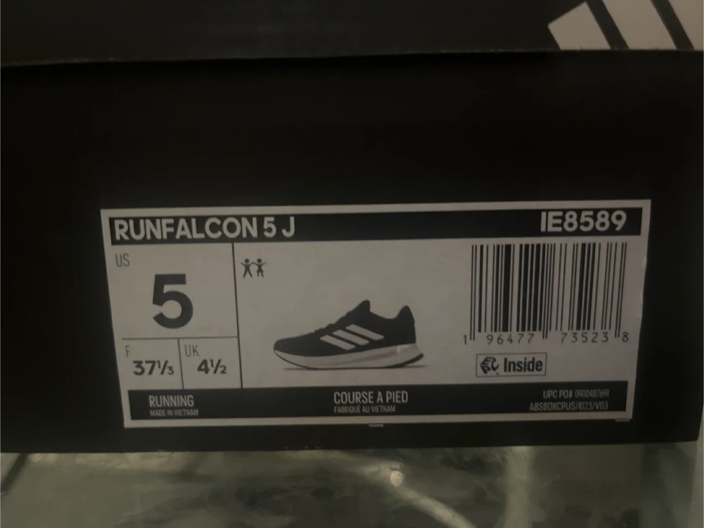 Adidas Runfalcon 5 J Youth Size 5 Black Sneakers image indicator(2)