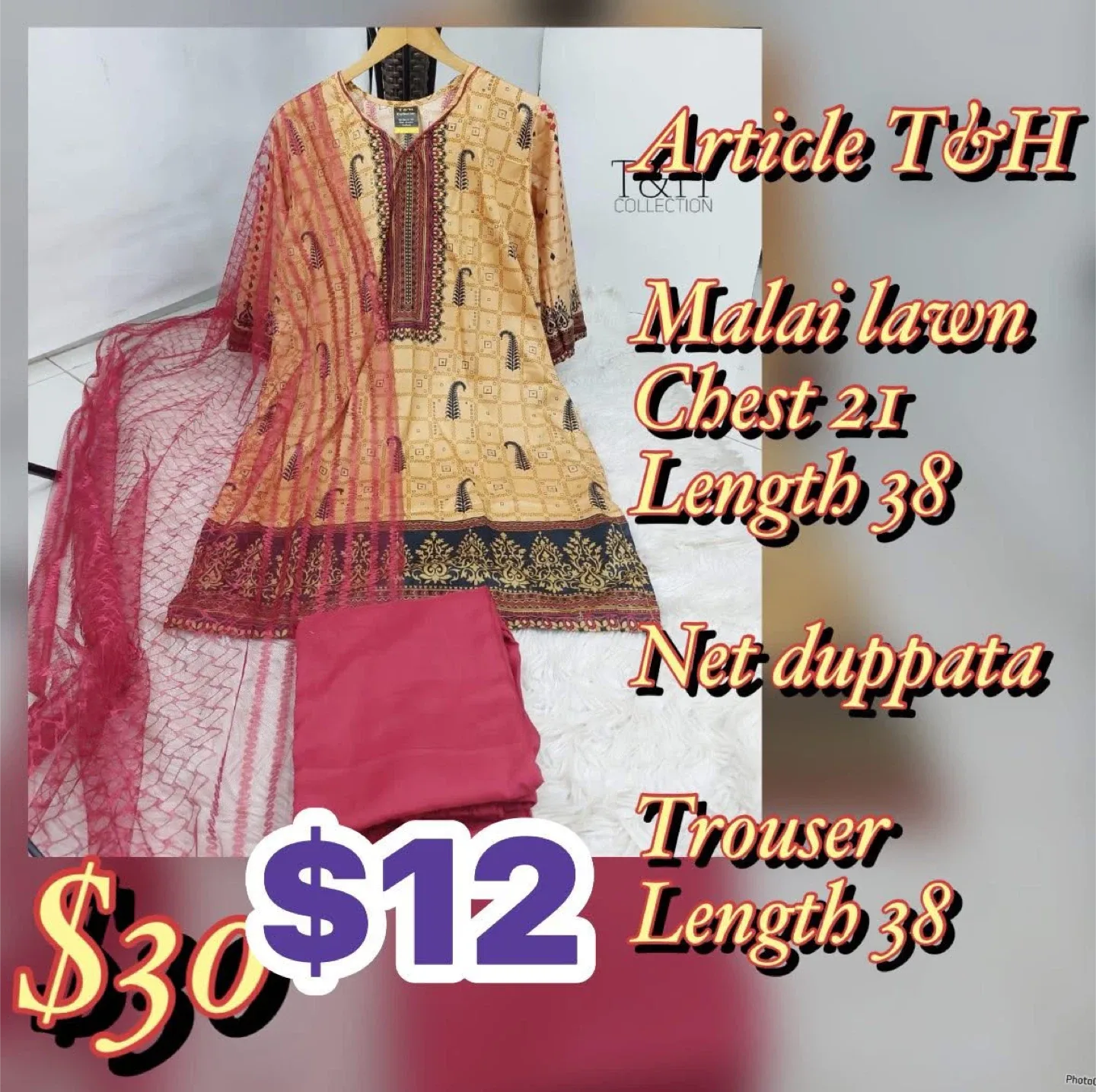 T&H Collection Malai Lawn Suit - Chest 21, Length 38 image indicator(6)