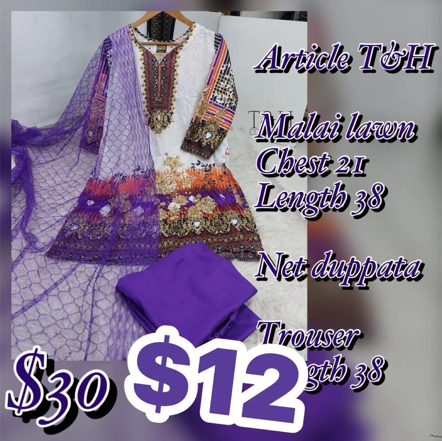 T&H Collection Malai Lawn Suit - Chest 21, Length 38 image indicator(5)