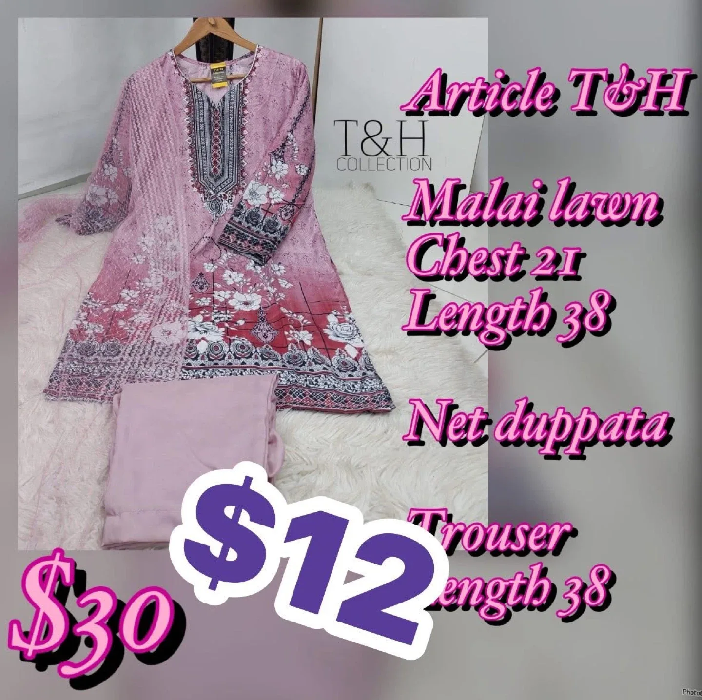 T&H Collection Malai Lawn Suit - Chest 21, Length 38 image indicator(2)