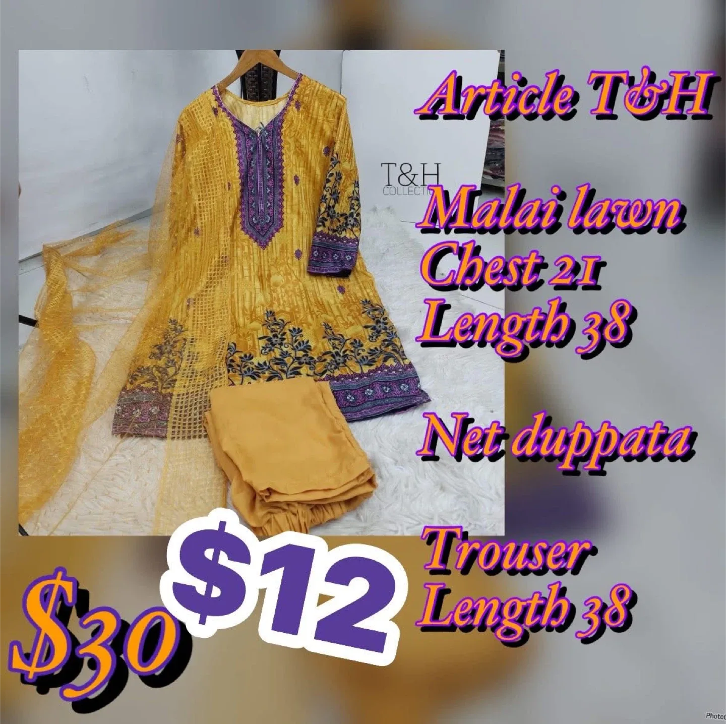 T&H Collection Malai Lawn Suit - Chest 21, Length 38 image indicator(4)