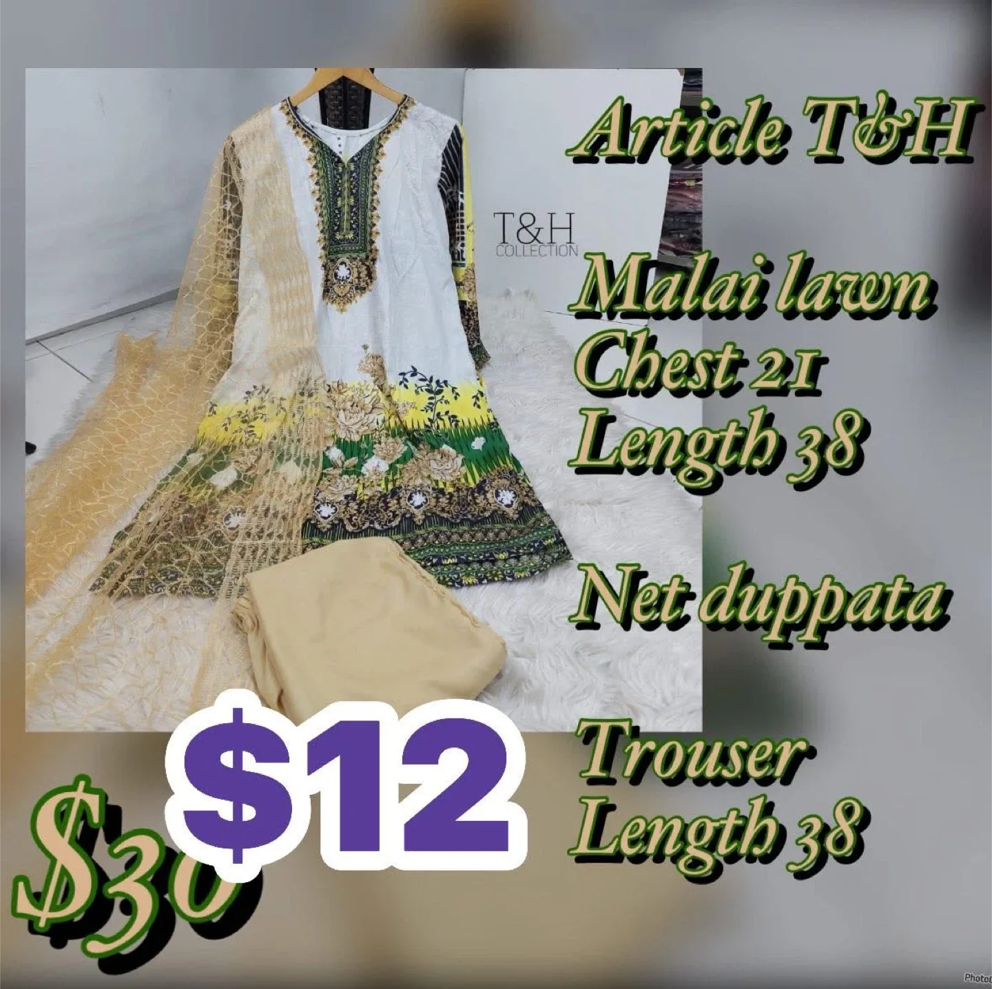 T&H Collection Malai Lawn Suit - Chest 21, Length 38 image indicator(8)