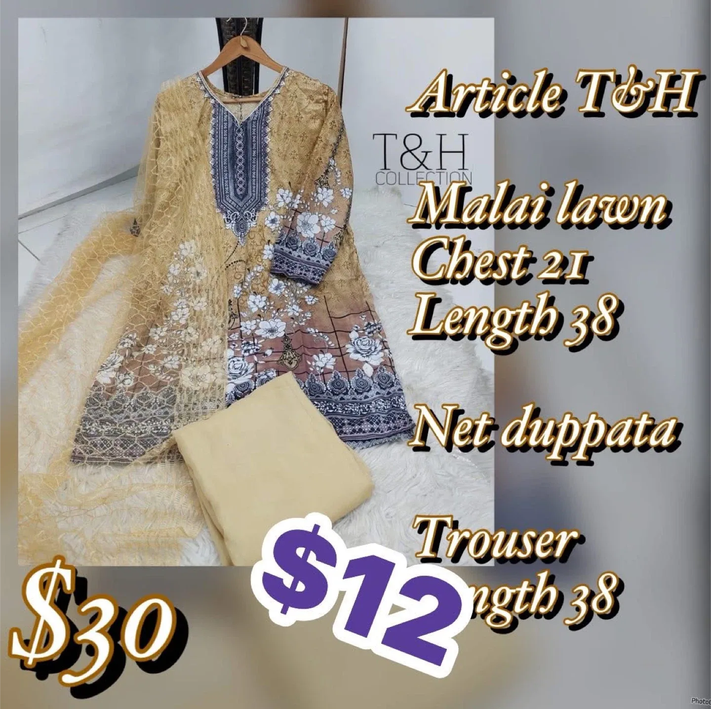 T&H Collection Malai Lawn Suit - Chest 21, Length 38 image indicator(7)