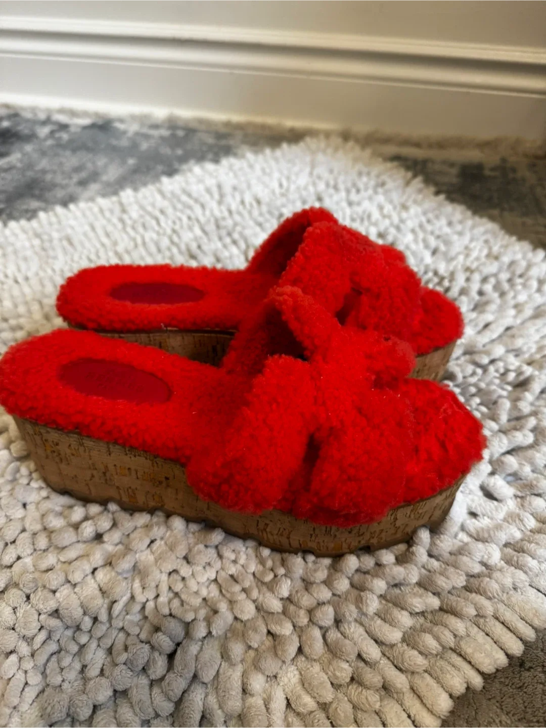 Hermès Red Fuzzy Slides thumbnail