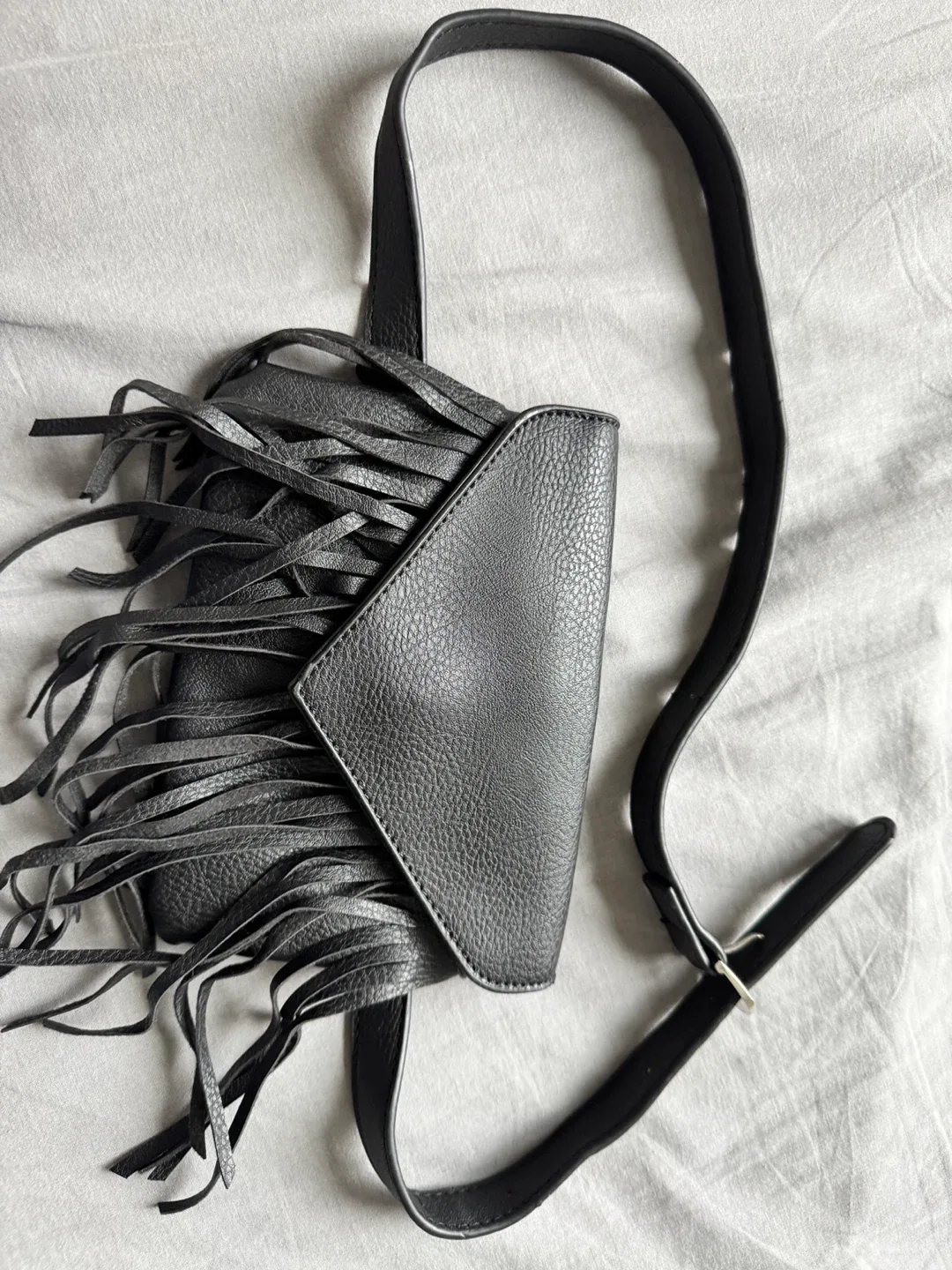 Black Faux Leather Fringe Crossbody Bag thumbnail