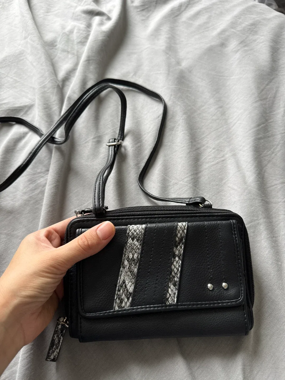Black Crossbody Wallet with Snake Print thumbnail