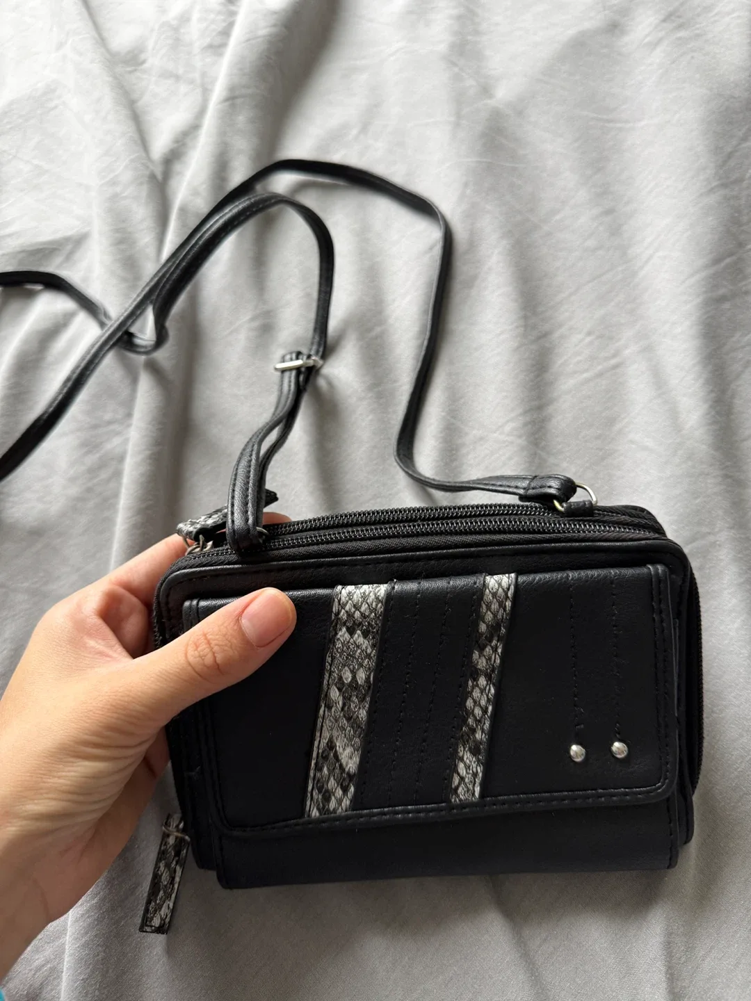 Black Crossbody Wallet with Snake Print image indicator(2)