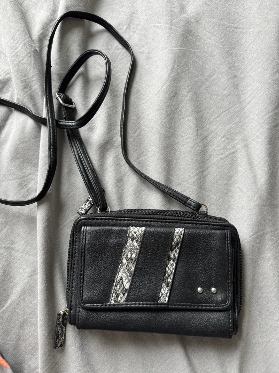 Black Crossbody Wallet with Snake Print image indicator(3)