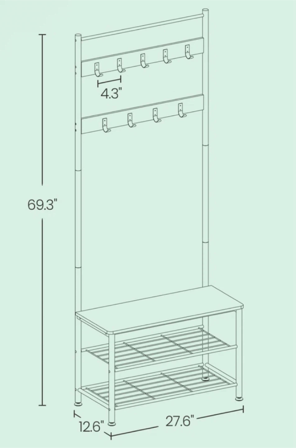 Entry way bench with coatrack and shoe storage - photo 3