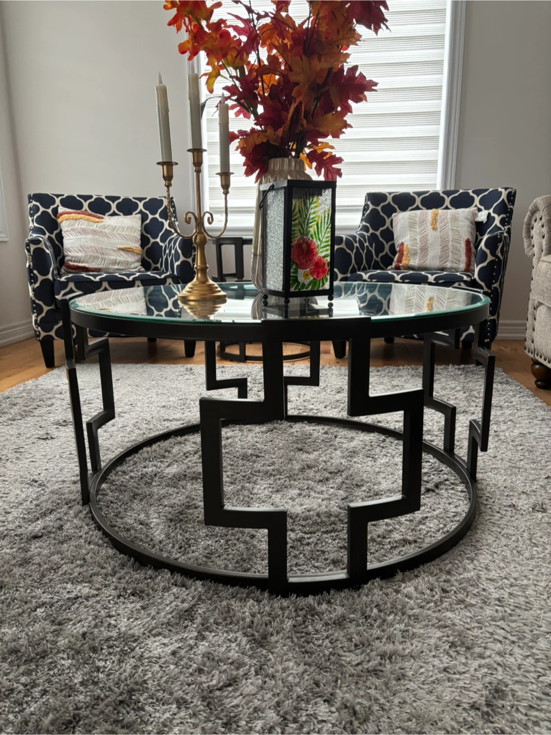 Round Glass Top Coffee Table with Metal Base