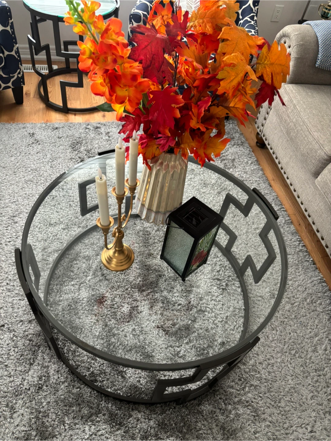 Round Glass Top Coffee Table with Metal Base - photo 2