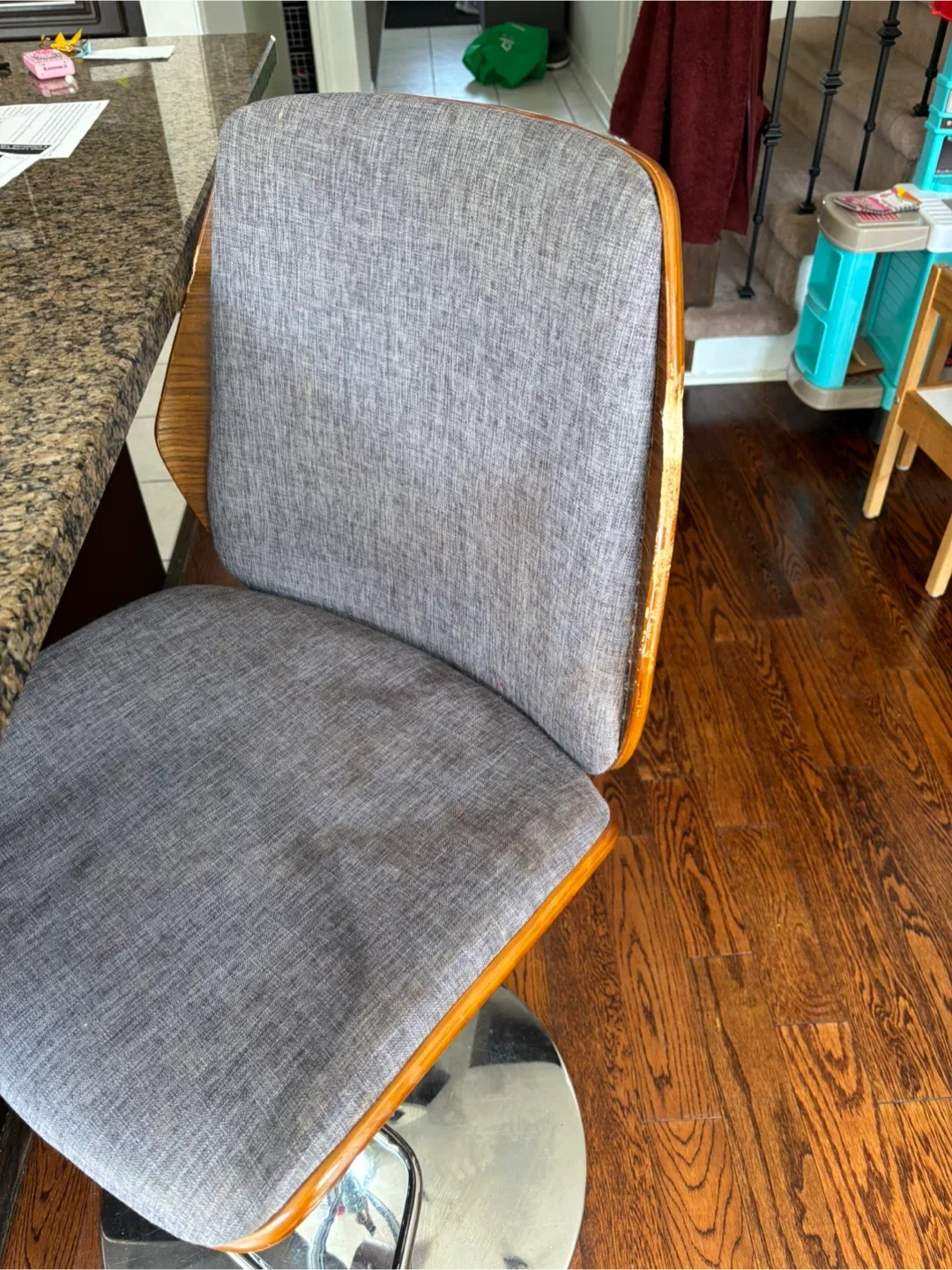 Swivel Bar Stool with Grey Fabric Seat image indicator(4)