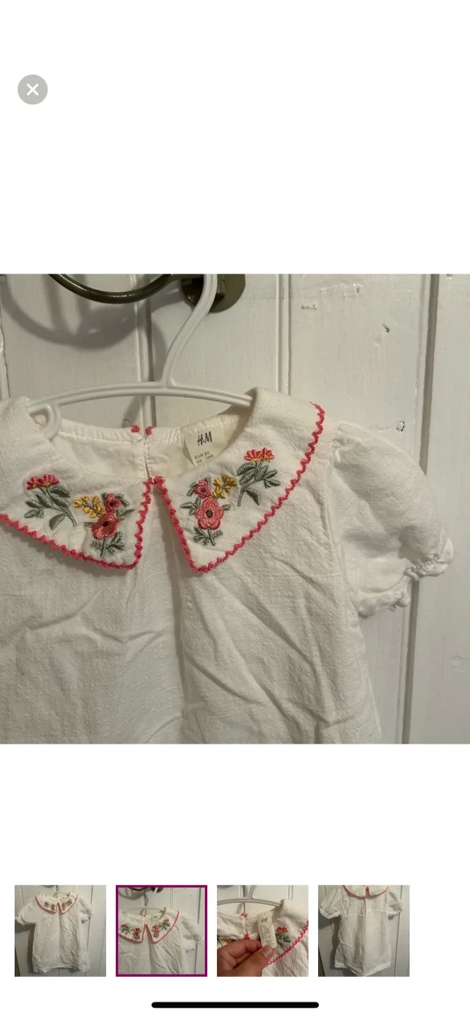 H&M White Embroidered Dress - 9-12M image indicator(2)