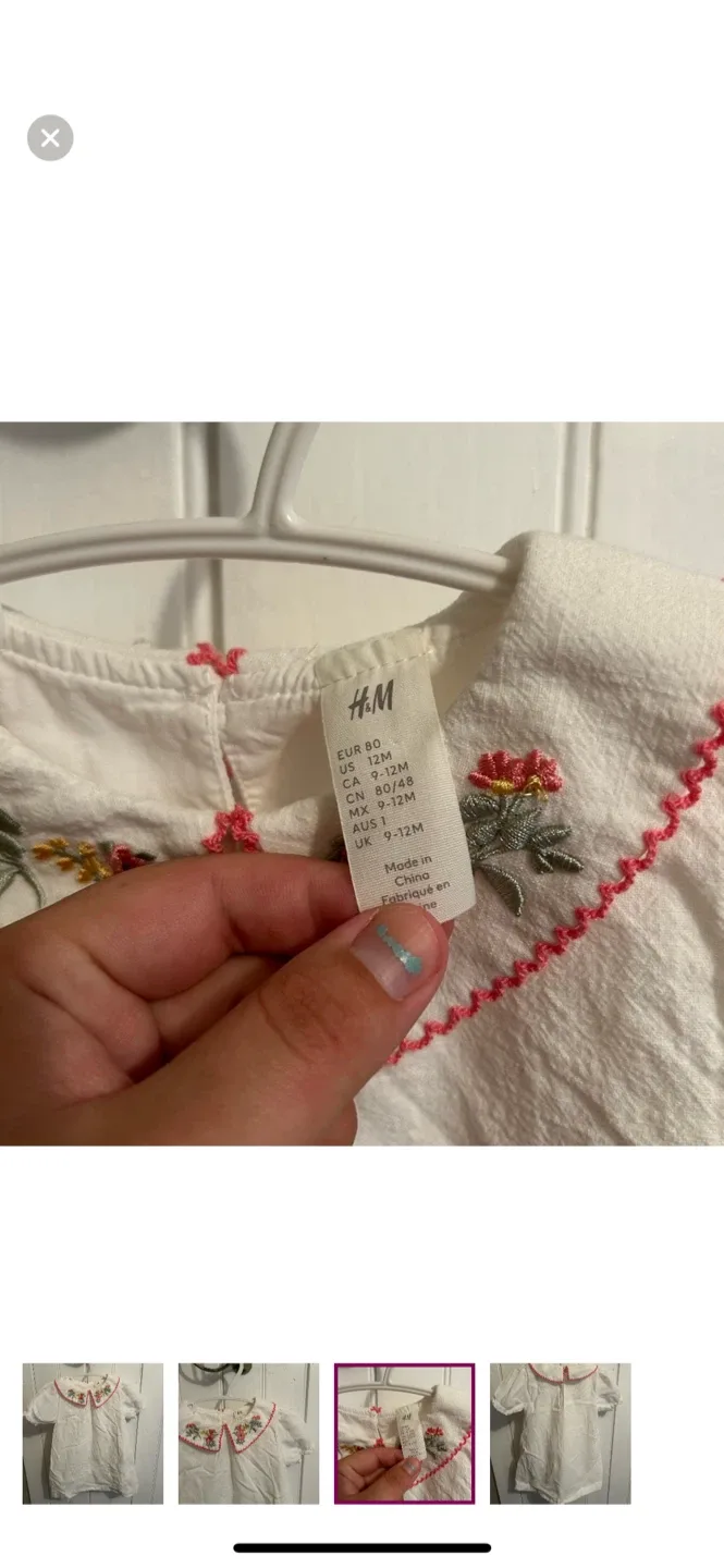 H&M White Embroidered Dress - 9-12M image indicator(3)