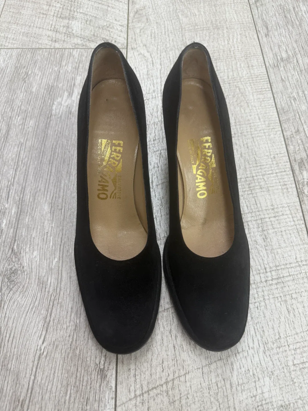 Salvatore Ferragamo Black Suede Heels thumbnail