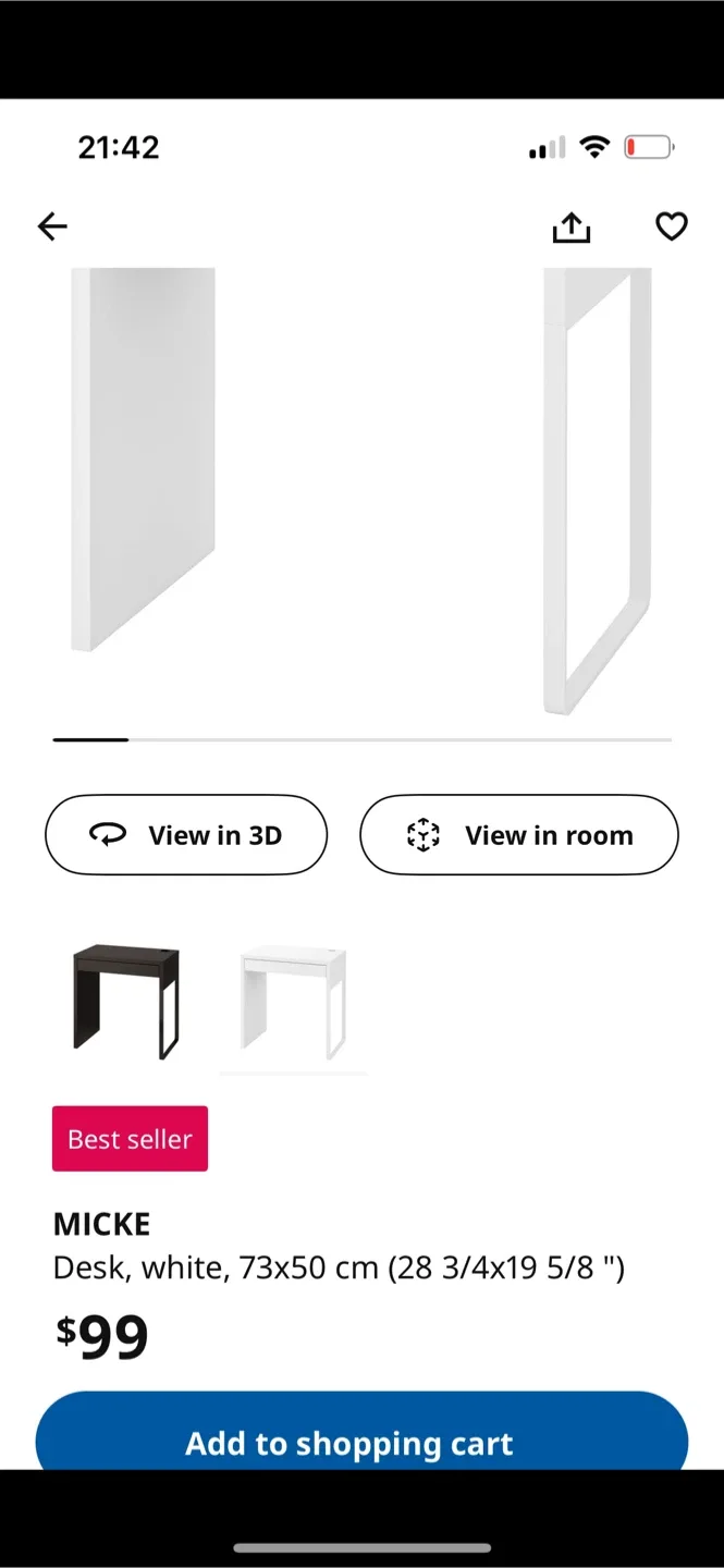 IKEA MICKE White Desk (73x50cm) thumbnail